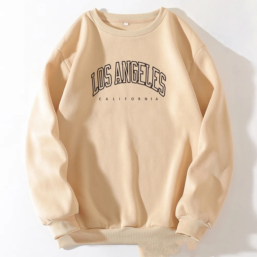 Letter Print Crew Neck Pullover Sweatshirt - Beige