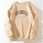 Letter Print Crew Neck Pullover Sweatshirt - Beige