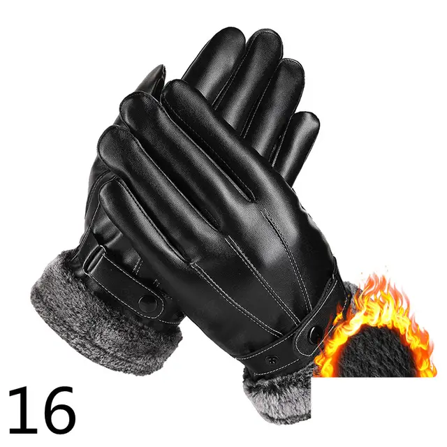 Men's Winter Riding Plus Velvet Thick Windproof Leather Gloves 16 Style - Shop at LoveMi