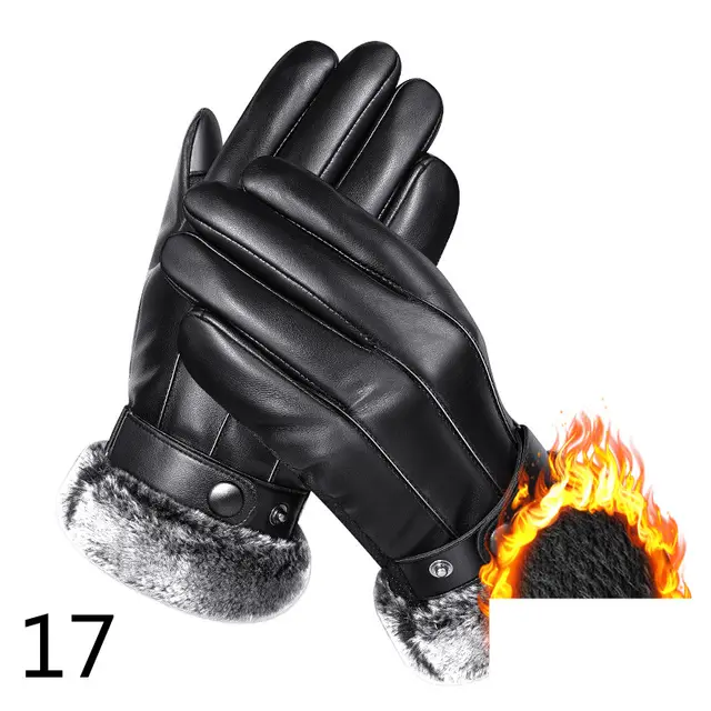 Men's Winter Riding Plus Velvet Thick Windproof Leather Gloves 17 Style - Shop at LoveMi