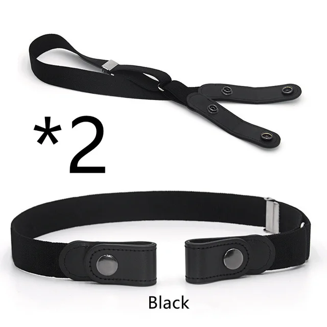 Jeans Belt Seamless Elastic Without Buckle All match Lazy Belt 2Pcs Black - Shop at LoveMi