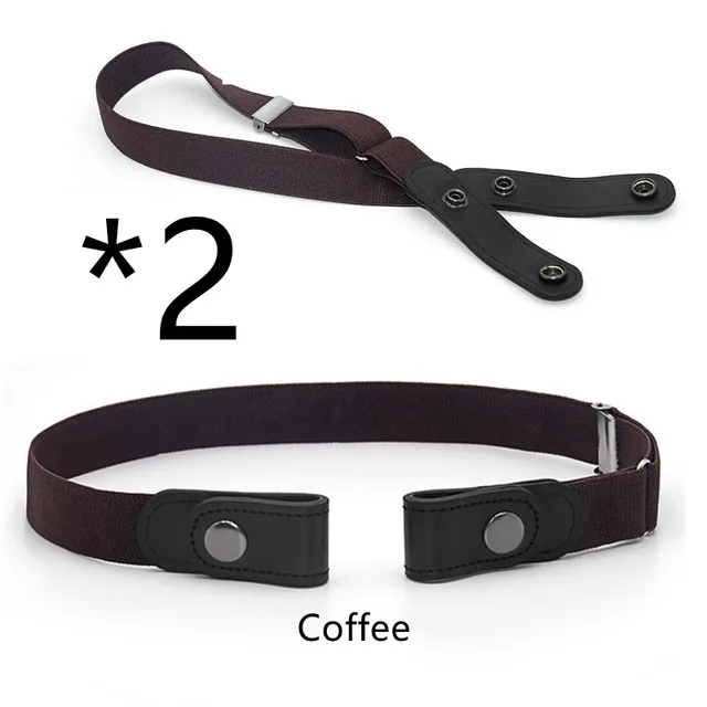 Jeans Belt Seamless Elastic Without Buckle All match Lazy Belt 2Pcs Coffee - Shop at LoveMi