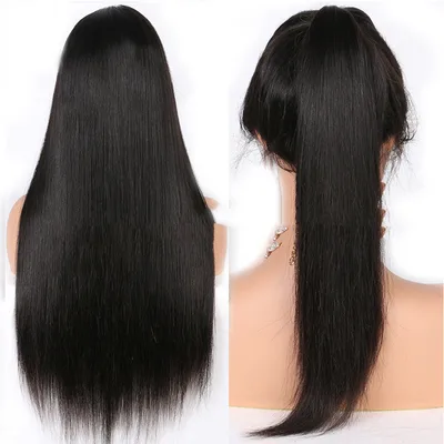 Ladies Mid length Straight Hair Black Synthetic Front Lace Wig Headgear 24Inches - Shop at LoveMi