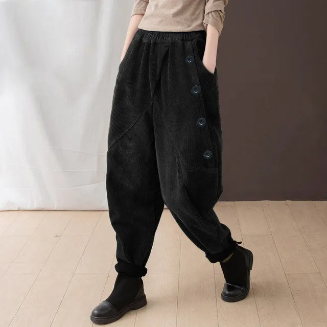 Women's Corduroy Harem Pants Loose Plus Cashmere Black - Shop at LoveMi