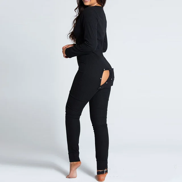 European And American Sexy Long sleeved One piece Trousers Black - Shop at LoveMi