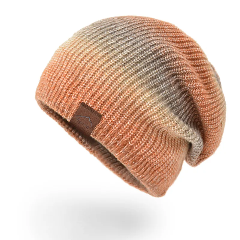 Knitted Gradient Tie dye Warmth Rainbow Fashion Woolen Hat Women Orange - Shop at LoveMi