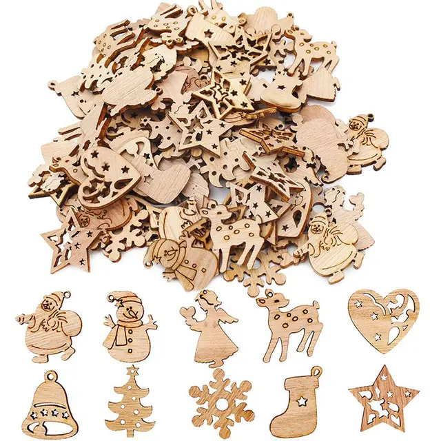 Pack Of 50 Wooden Christmas Decorations 4 Style - Shop at LoveMi