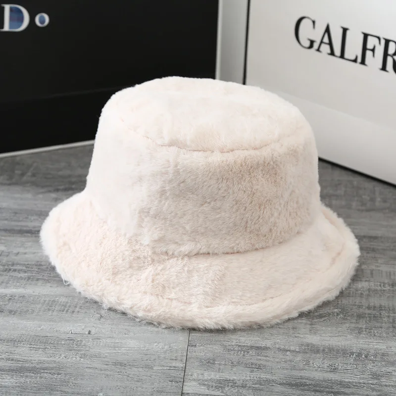 British Women's Curled Soft Plush Solid Colour Hat - Beige