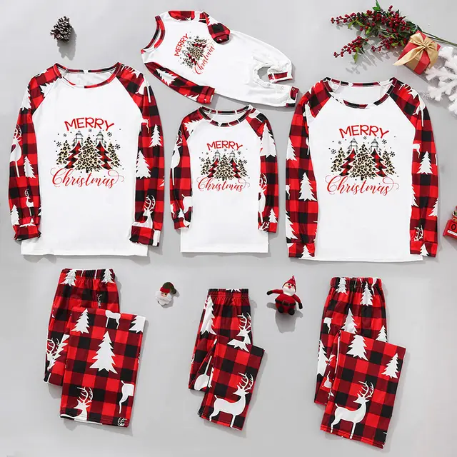 Christmas Home Service Parent child Suit Plaid Stitching Printing - Shop at LoveMi