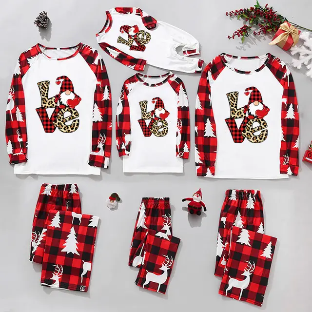 Christmas Home Service Parent child Suit Plaid Stitching Printing - Shop at LoveMi