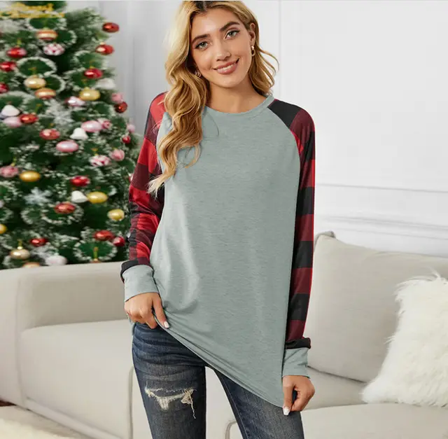 Fashion Women's Loose Plaid Long Sleeve Top Grey - Shop at LoveMi
