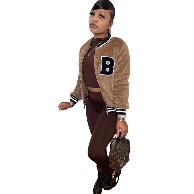 Women's Double sided Plush Thread Embroidered Casual Jacket Khaki - Shop at LoveMi