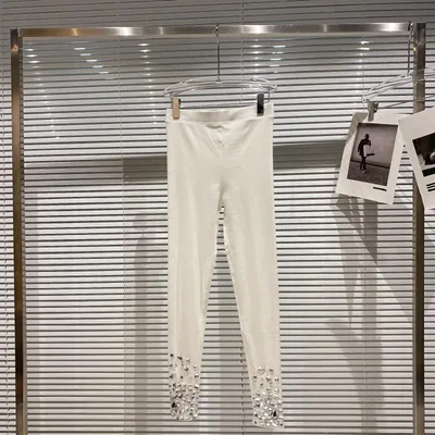 Women's Heavy Industry Large particle Rhinestone Beaded Elastic Slim Leggings White - Shop at LoveMi