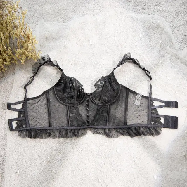 Women's Ultra thin Transparent French Embroidered Lace Corset Black - Shop at LoveMi