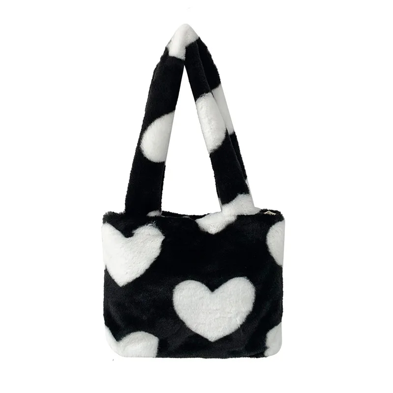 Fashion Love Heart Womens Furry Fluffy Bag Black - Shop at LoveMi