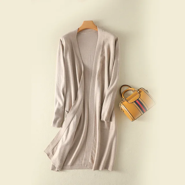 Mid length Sweater Loose fitting Jacket Camel - Shop at LoveMi