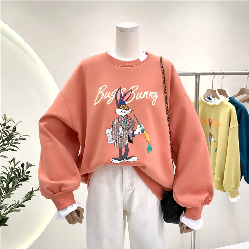 Cartoon Print Stitching Fake Two piece Sweater Orange - Shop at LoveMi