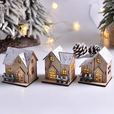 LED Luminous Wooden Christmas Small House Set - Shop at LoveMi