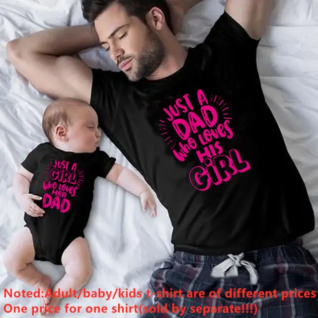 Just A Dad Who Loves His Girl Parent child T shirt Black Powder Word - Shop at LoveMi