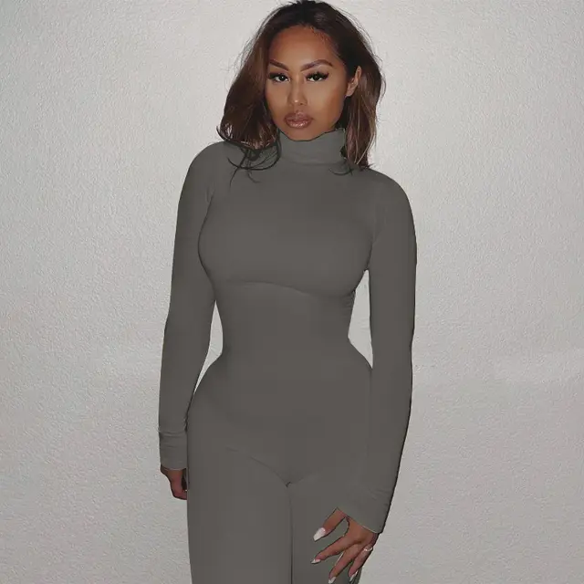Pure Color Skinny Sports Fitness Jumpsuit Grey - Shop at LoveMi