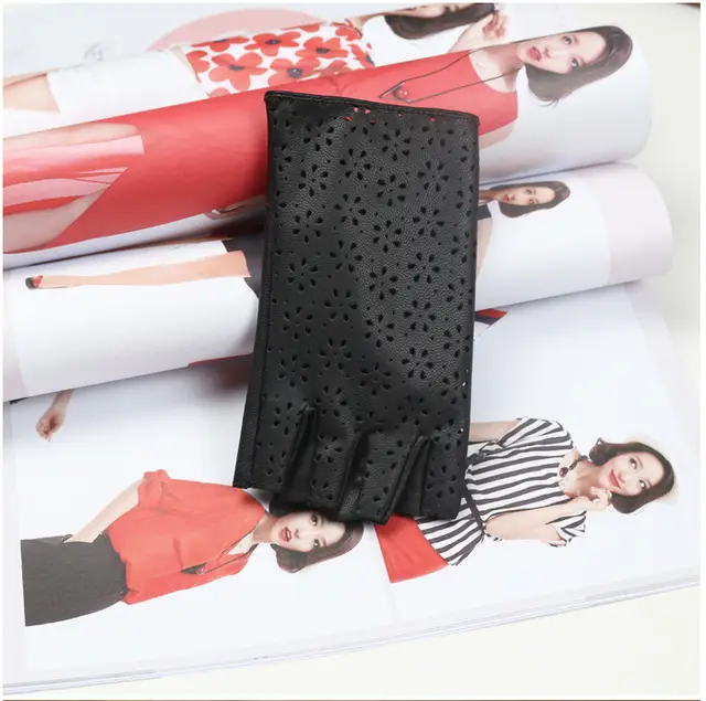 Women's Faux Leather Performance Half Finger Gloves Black - Shop at LoveMi