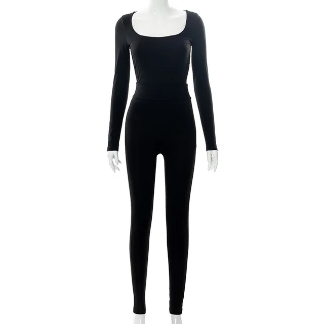 Fall New Solid Color Low Cut Long Sleeved Jumpsuit Black - Shop at LoveMi