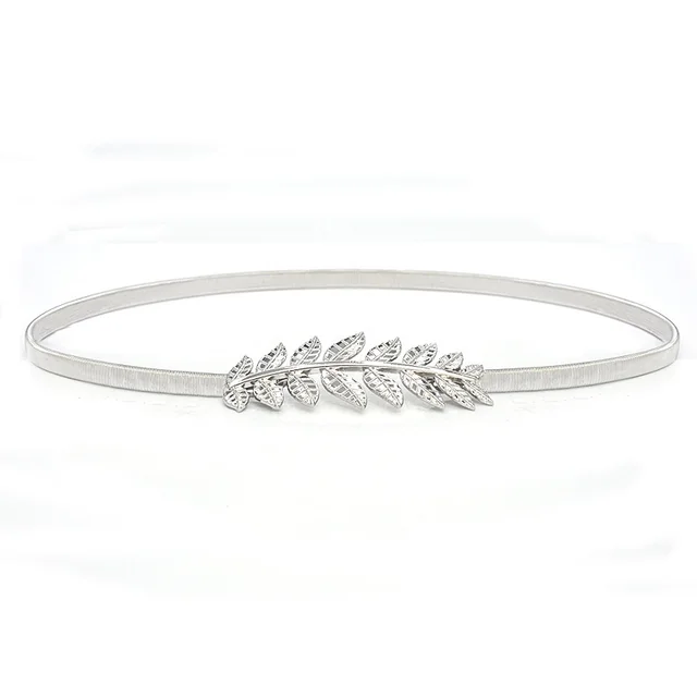Fashionable Golden Leaf Elastic Waist Chain Decoration Silver - Shop at LoveMi
