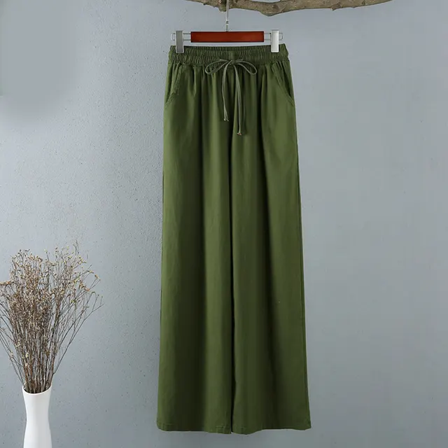 Women's Thin Cotton And Linen Wide leg Pants Army Green - Shop at LoveMi