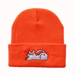 Cute Lazy Cat Embroidered Hip Hop Knitted Beanie - Orange