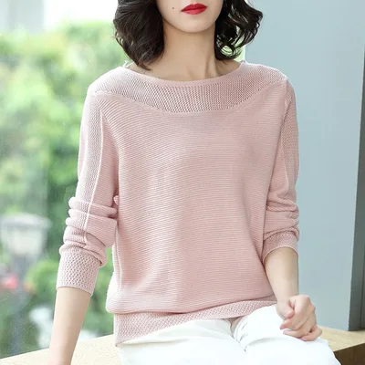 The New Ice Silk Knit Sweater New One neck Top Short Pink - Shop at LoveMi