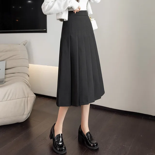 Winter New Temperament Loose High Waist French A Line Pleated Skirt Midlength Style Black - Shop at LoveMi