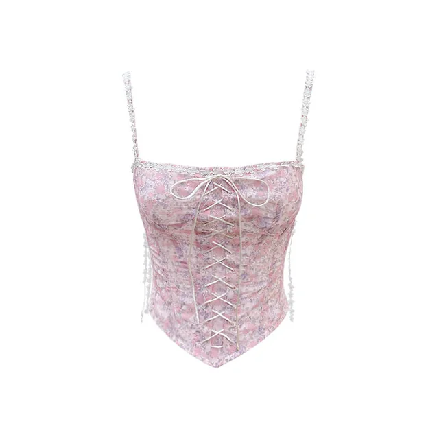 New Summer Sweet Wind Gentle Blouse Tube Floral Sling Top Iris Powder - Shop at LoveMi