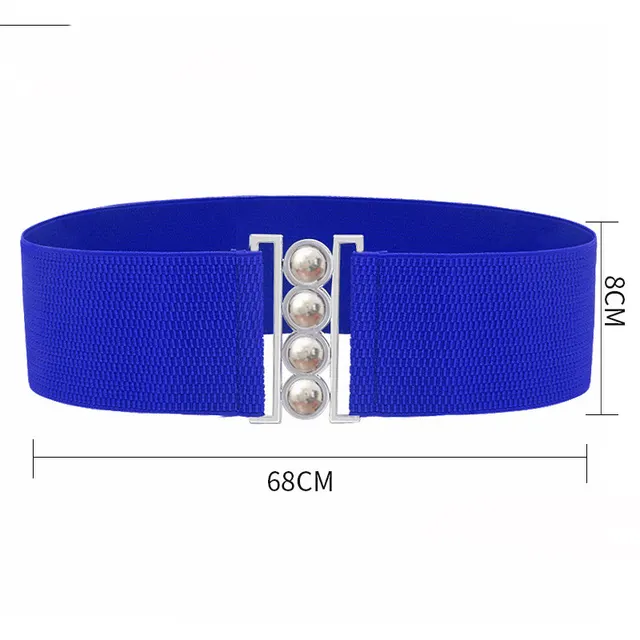 Four ring Fashion Simple Girdle Metal Wide Buckle Belt Blue - Shop at LoveMi