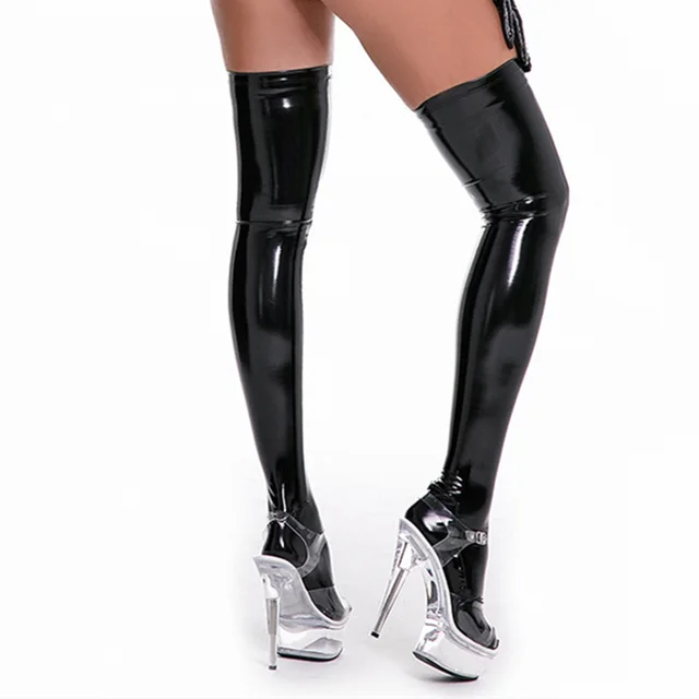 Street Dance PU Latex Women's Long Gloves Stockings Black - Shop at LoveMi