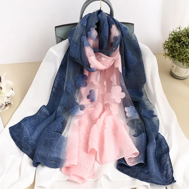 New Lace Hollowed Out Flower Cutting Gradient Rose Scarf Fe Navy Pink - Shop at LoveMi