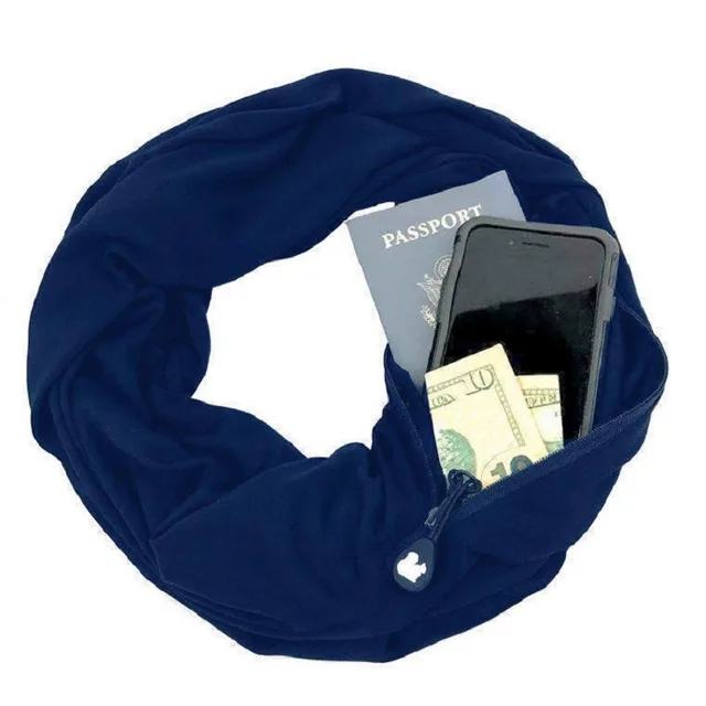 Autumn And Winter Solid Color Couple Warm Scarf Zipper Storage Convenient Navy Blue - Shop at LoveMi