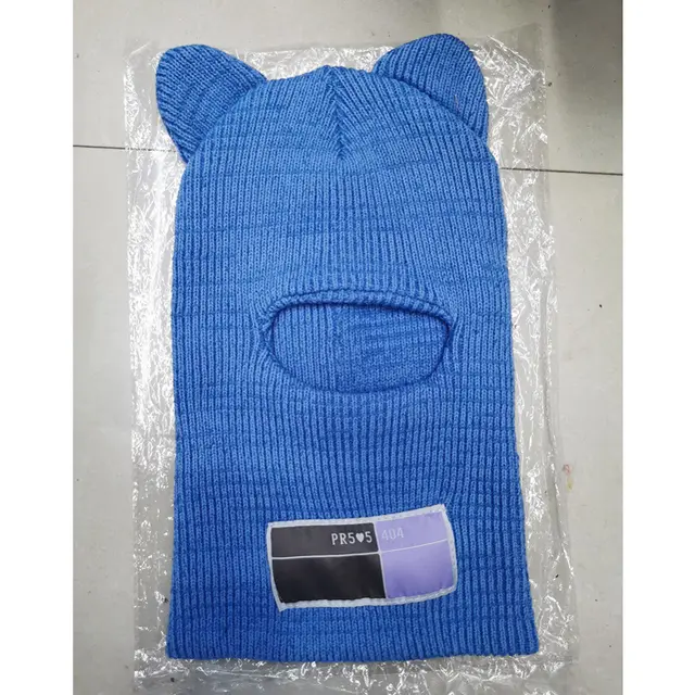 Windproof Face Mask Autumn Warmth Hedging Bear Ears Knitted Men's And Women's Woolen Blue - Shop at LoveMi