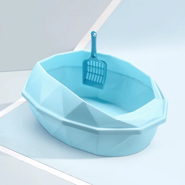 Plastic Anti sputtering Diamond shaped Semi enclosed Cat Litter Box Blue - Shop at LoveMi