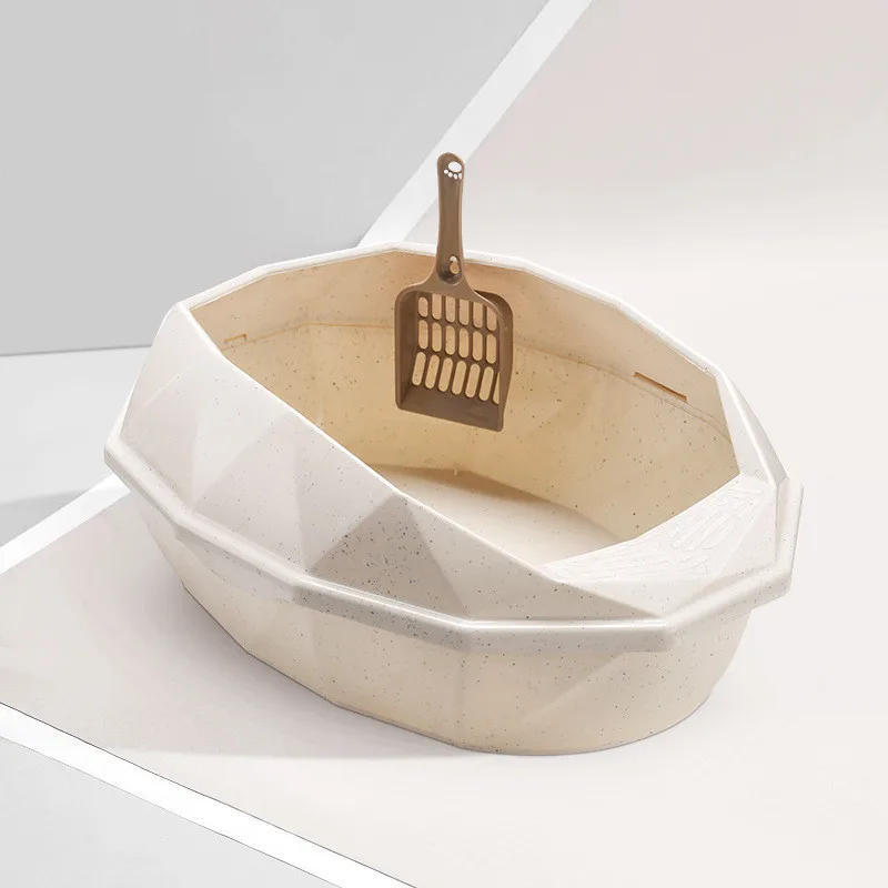 Plastic Anti sputtering Diamond shaped Semi enclosed Cat Litter Box Khaki - Shop at LoveMi