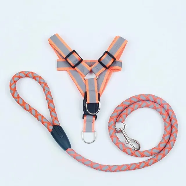 Reflective Nylon Braided Pet Leash Harness Set Orange - Shop at LoveMi