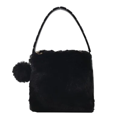 Small And Sweet Wind Plush Metal Chain Pompom Pendant Black - Shop at LoveMi