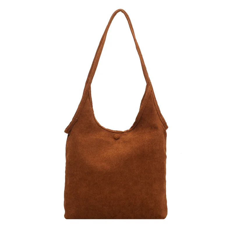 Pure Color Corduroy Simple Casual Style Western Style Shoulder Bag Caramel Colour - Shop at LoveMi