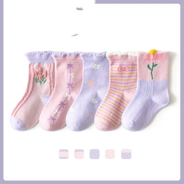 Children's Socks Lace in tube Cartoon Fruit Cotton Comfort Boys And Girls Pink Purple Floral - Shop at LoveMi