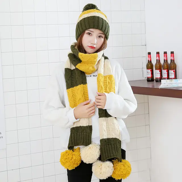 Autumn And Winter All match Knitted Hat Woolen Hat Army Green Twopiece Suit - Shop at LoveMi