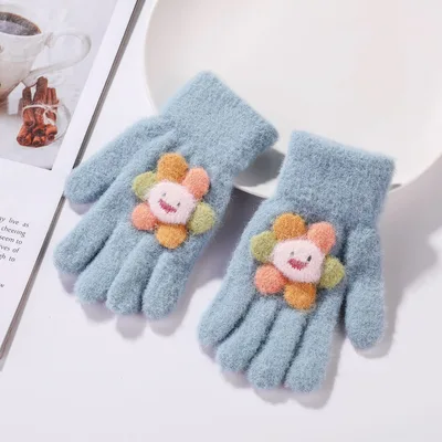 Winter New Children's Gloves Sable All Fingers Cute Blue - Shop at LoveMi