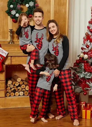 Green Plaid Parent-child Raglan Sleeve Home Wear - Childrens Clothing 6Yor7Y - View 1