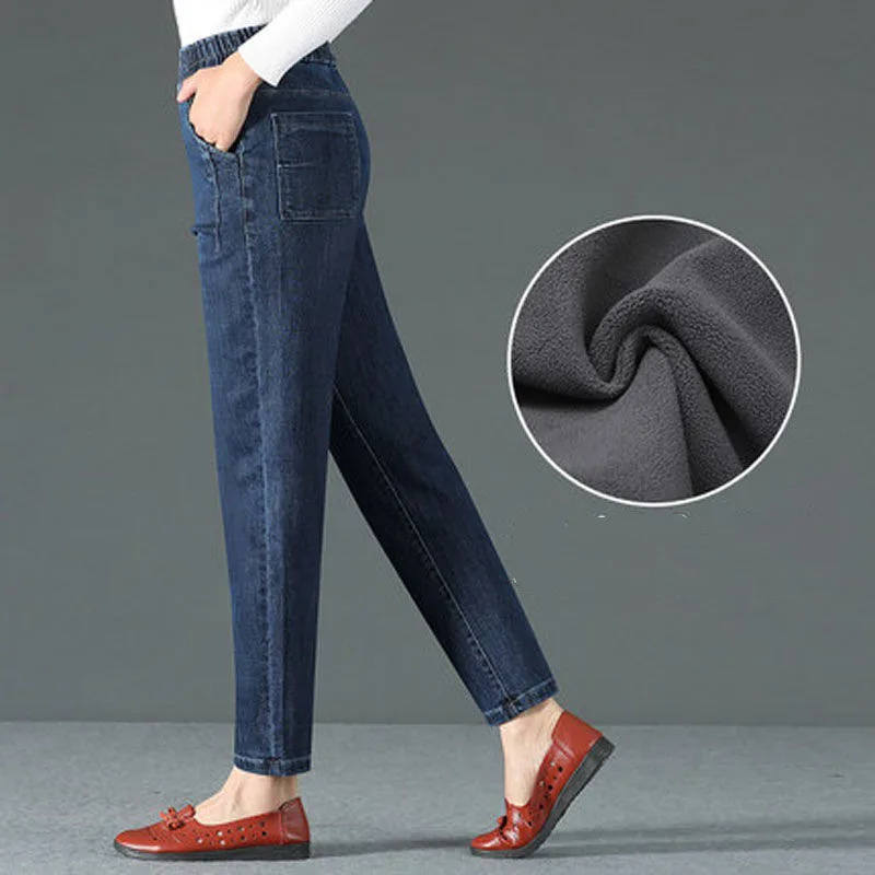 Fashion Jeans Spring And Autumn High Waist Blue Velvet - Shop at LoveMi