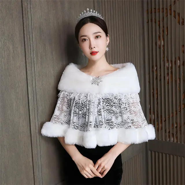 Bridal Hair Shawl Women's Wedding Dress Warm Padded Dress Jacket Fur White - Shop at LoveMi