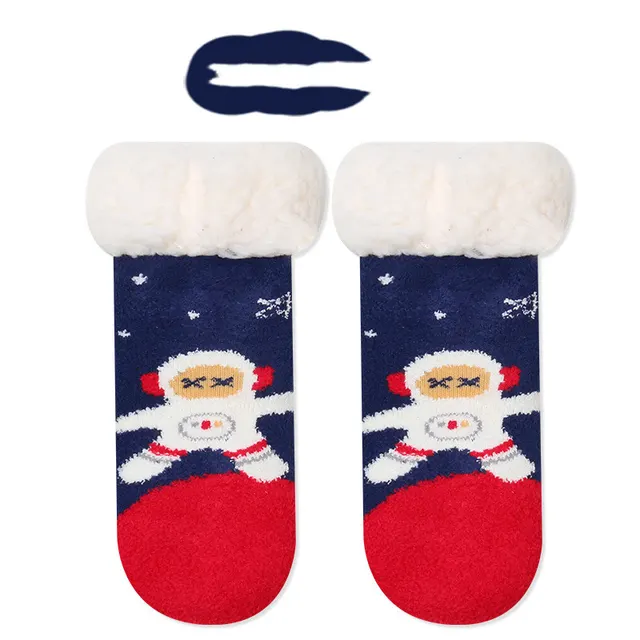 Christmas Thick Coral Fleece Children's Floor Socks Navy Blue - Shop at LoveMi