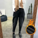 Loose Plus Size Women Stretch Jeans - Black Thickened